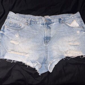 Distressed Light Blue Denim Shorts